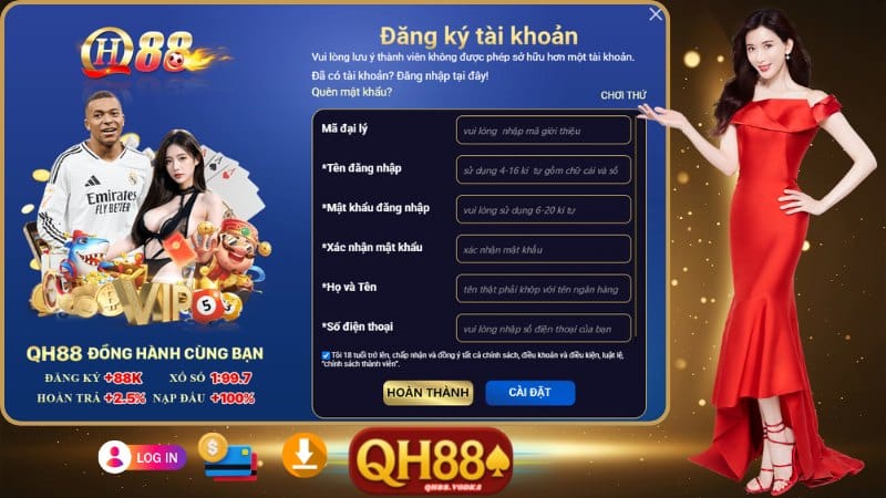 Quy trinh dang ky dang nhap nap rut tai app QH88